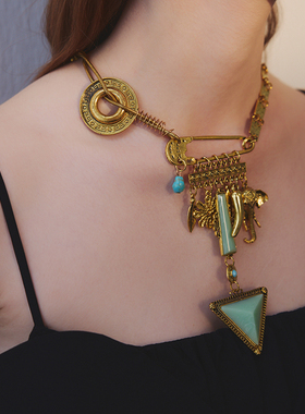 苏心法国设计奢品三角复古长款可调节项链毛衣链锁骨链气质款颈链