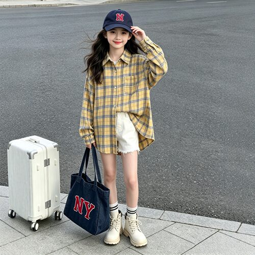 女童甜美可爱风格子衬衫2026春秋新款中大童洋气休闲衬衣格纹外套 - 图2