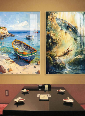 海鲜餐厅装饰画龙虾螃蟹生蚝油画挂画水产店饭店酒店大排档壁画