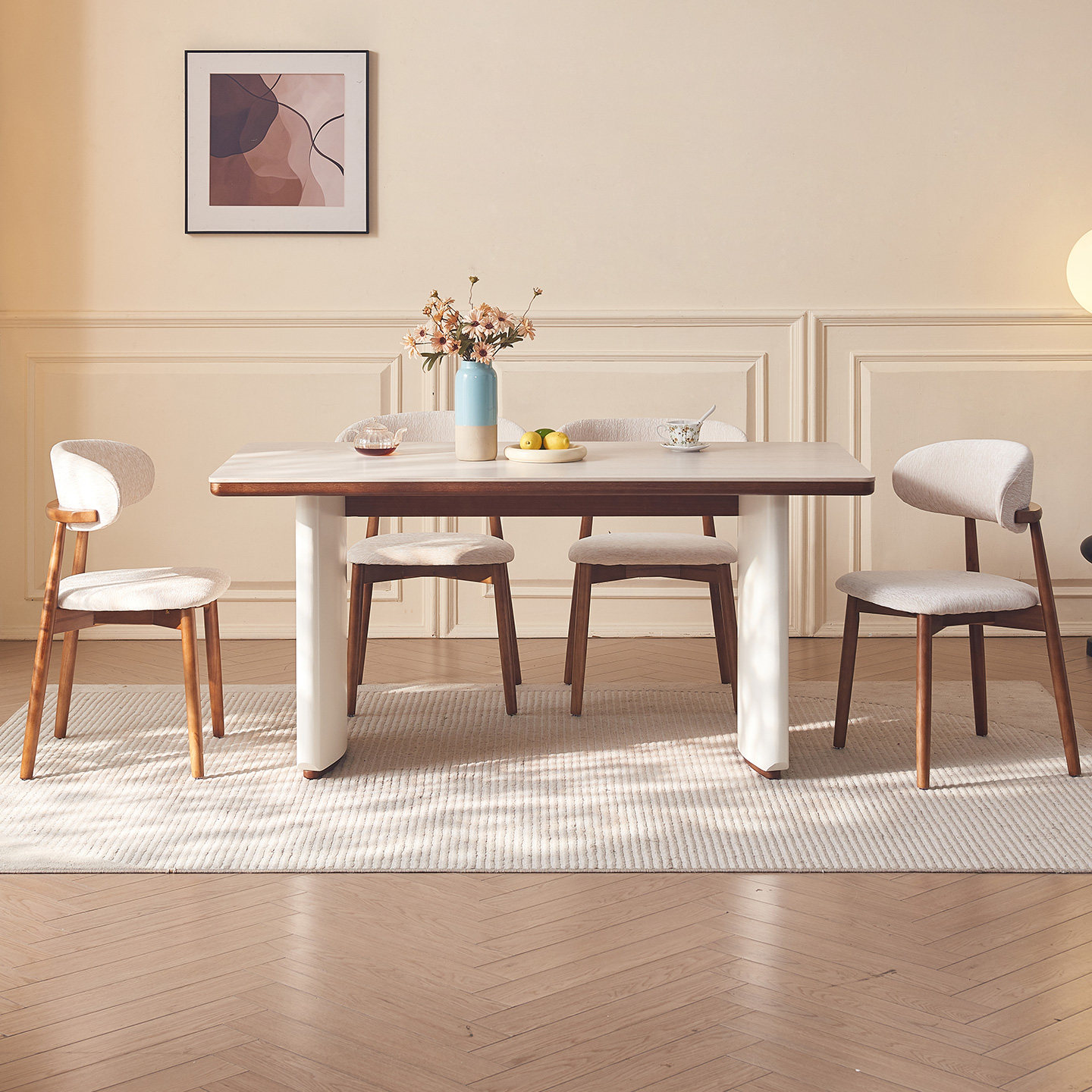 贝米餐桌1. 6米法式实木岩板餐桌椅组合6人长方形家用设计师新款 - 图2