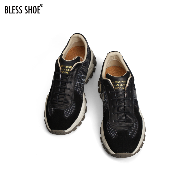 BLESS SHOE 21S/S G.TRunner德训鞋系列黑色复古休闲跑鞋男鞋-图3