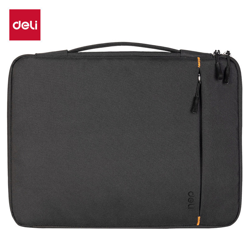 得力BG117耐磨耐刮竖条纹撞色内胆包黑色大容量文件袋牛津布办公商务拉链多层男办公出差包加厚防水减震防摔,淘宝优惠券,粉丝福利购,淘宝优惠卷