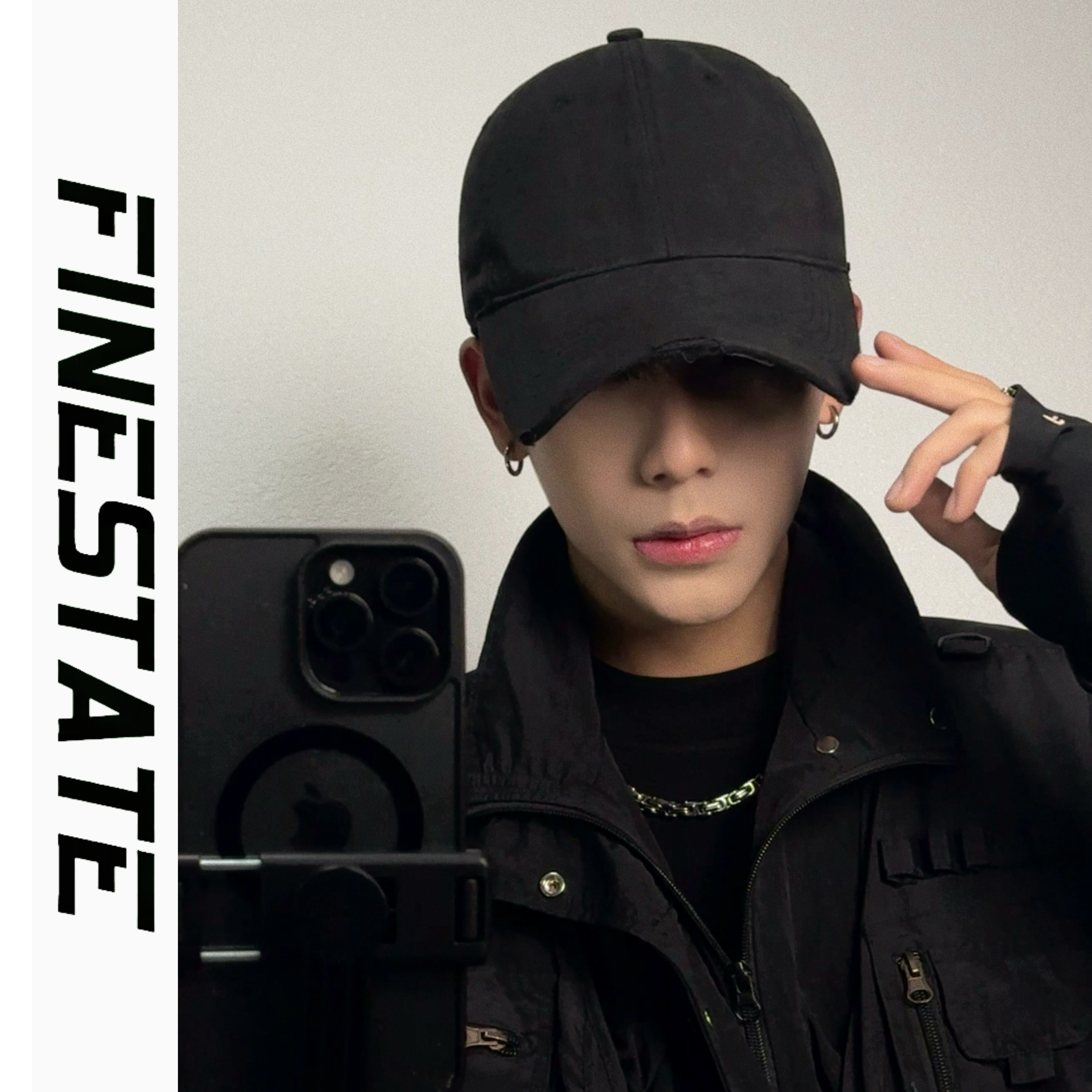 FINESTATE破洞鸭舌帽男夏季纯棉帽子男潮牌百搭大头围男士棒球帽 - 图0