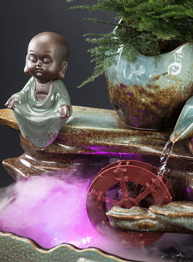 速发招财流水摆件循环水客厅泉置装饰禅意茶室布居办公室桌面喷家