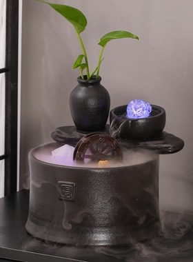 速发喷小型流水摆件循环水品轮泉雾化加湿器招财装饰车办公室水景