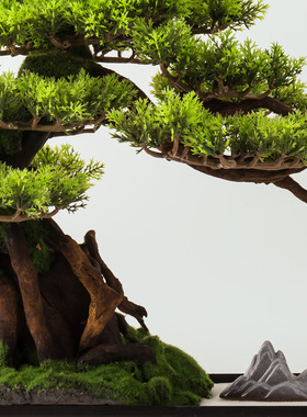 速发迎客中摆件假绿盆植景酒店松式玄关桌面植物盆栽茶室禅意装饰