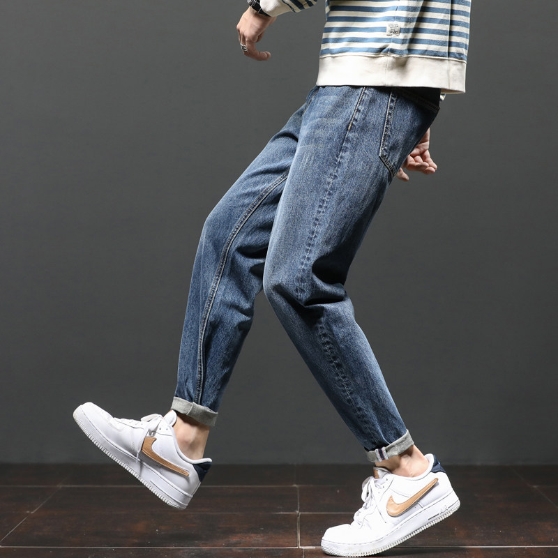 秋季潮牌男宽松直筒哈伦小脚裤子 酷依潮人牛仔裤