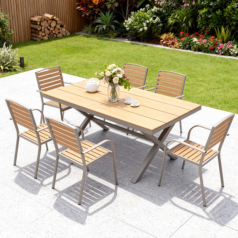 户外桌椅庭院花园别墅露天防水防晒休闲塑木桌椅商用室外桌椅组合,淘宝优惠券,粉丝福利购,淘宝优惠卷