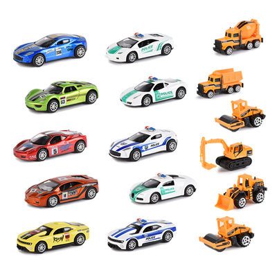 Q版合金回力仿真警车模型迷你型小汽车铲车儿童玩具车一套5辆装 虎窝淘