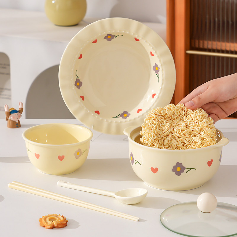 烘焙泡面碗套装带盖学生宿舍用方便面碗饭碗双耳陶瓷汤碗螺蛳粉碗,淘宝优惠券,粉丝福利购,淘宝优惠卷