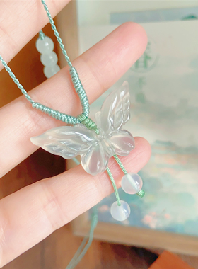 天然正品白玉髓蝴蝶毛衣链项链