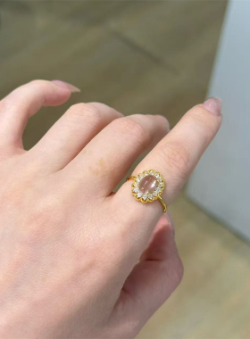 S925银镶钻水沫玉花朵活口戒指