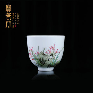 宝瓷林手绘粉彩桃花兰花品茗杯景德镇陶瓷主人杯功夫茶具小茶杯