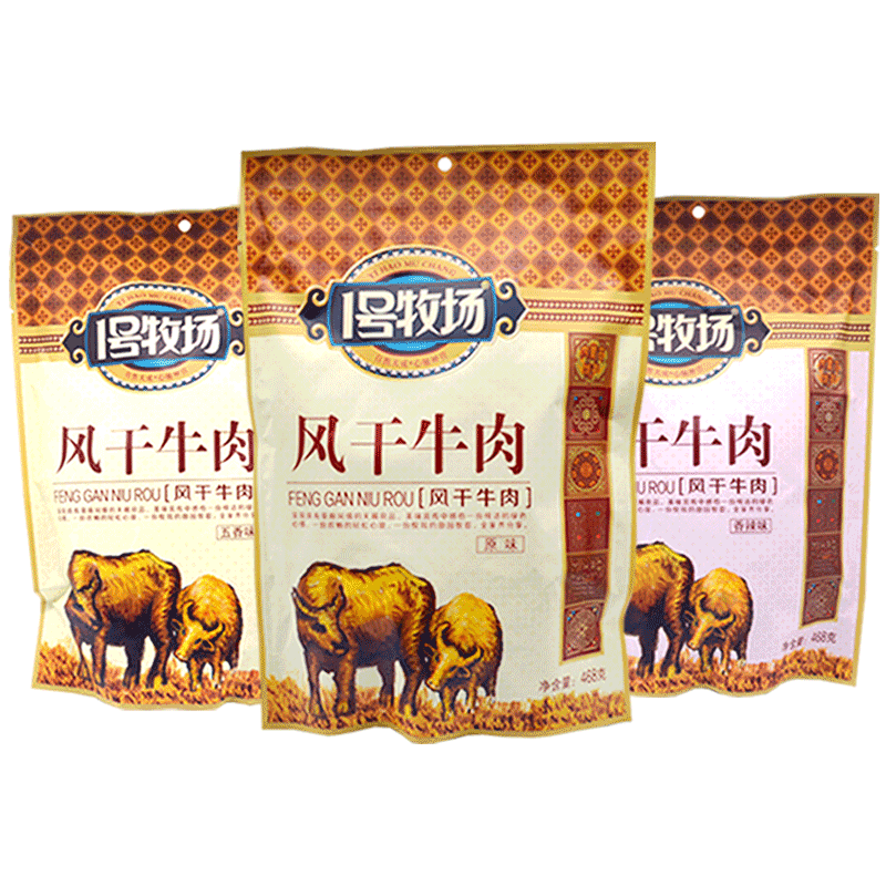 天猫超市1号牧场风干牛肉干原味228g内蒙古特产休闲零食手撕独立真空包装3
