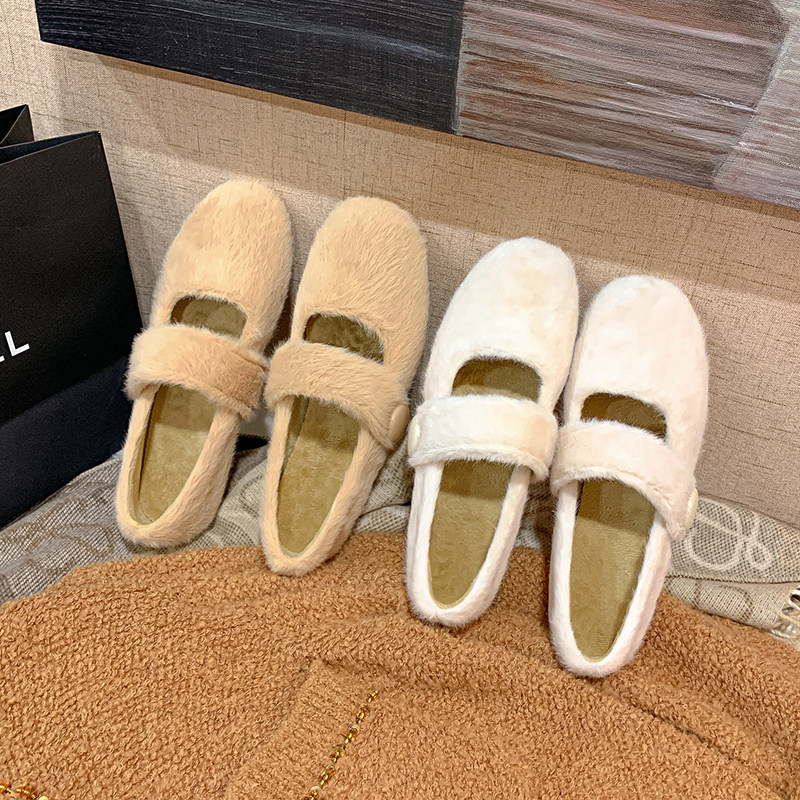 【一力米灰】软糯平底外穿毛毛鞋女2025秋冬新款浅口圆头玛丽珍鞋,淘宝优惠券,粉丝福利购,淘宝优惠卷