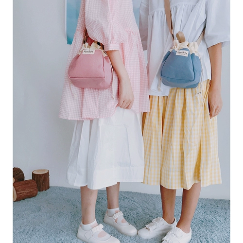 三色补丁 Японская свежая сумка через плечо для школьников, сумка для еды, на шнурках