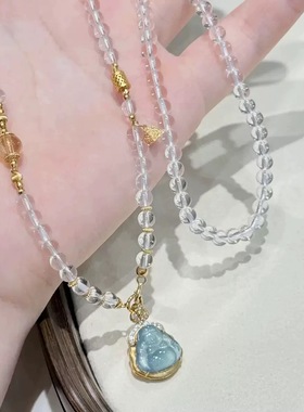 天然白水晶万能链毛衣链简约秋冬百搭黄水晶首饰项链5mm周长60cm