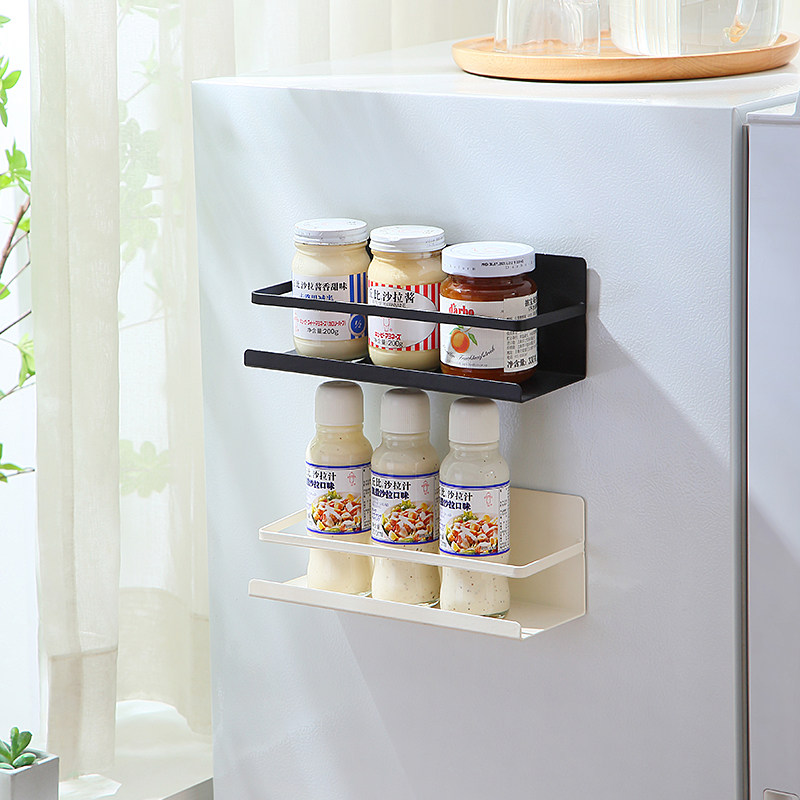 厨房墙上置物架壁挂式免打孔储物架厨房放东西的冰箱置物架侧收纳_虎窝淘