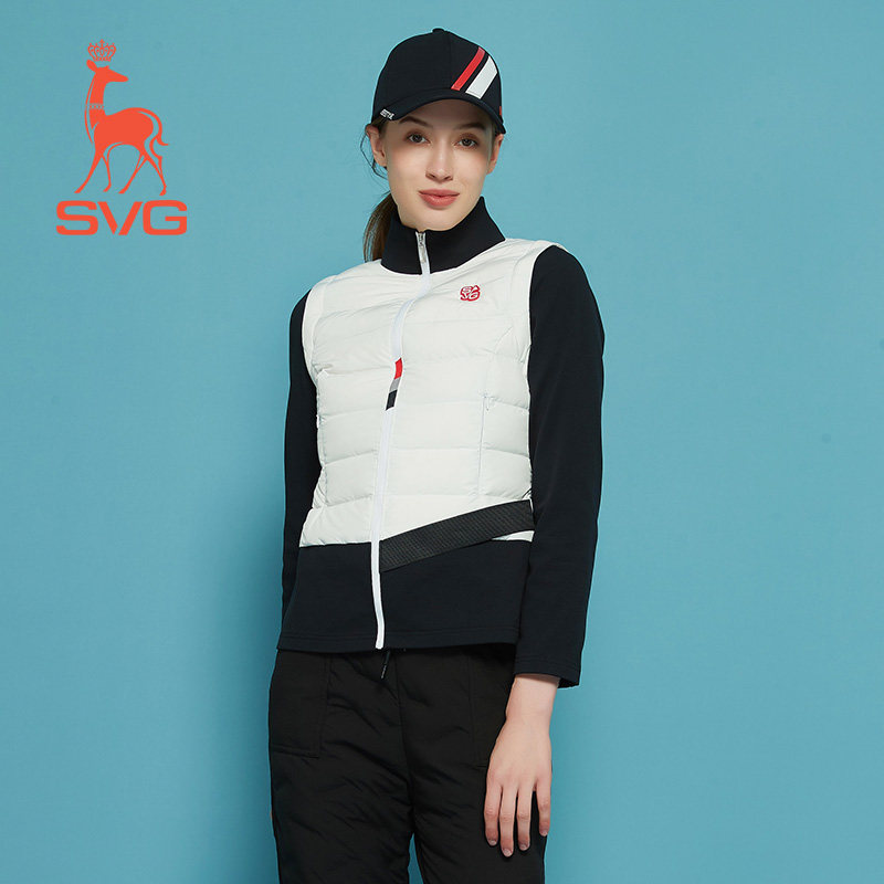 svg高尔夫秋冬新款女装黑白拼色立领羽绒服白鸭绒保暖外套上衣,淘宝优惠券,粉丝福利购,淘宝优惠卷