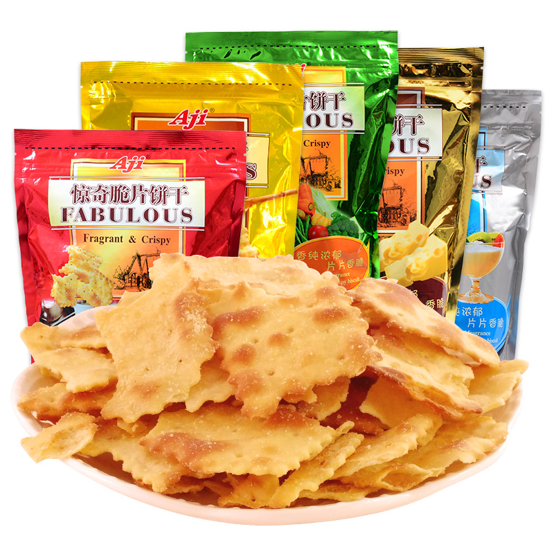 aji旗舰店aji惊奇脆片不规则网红饼干芝士好吃的咸味零食品整箱批200g*4包0
