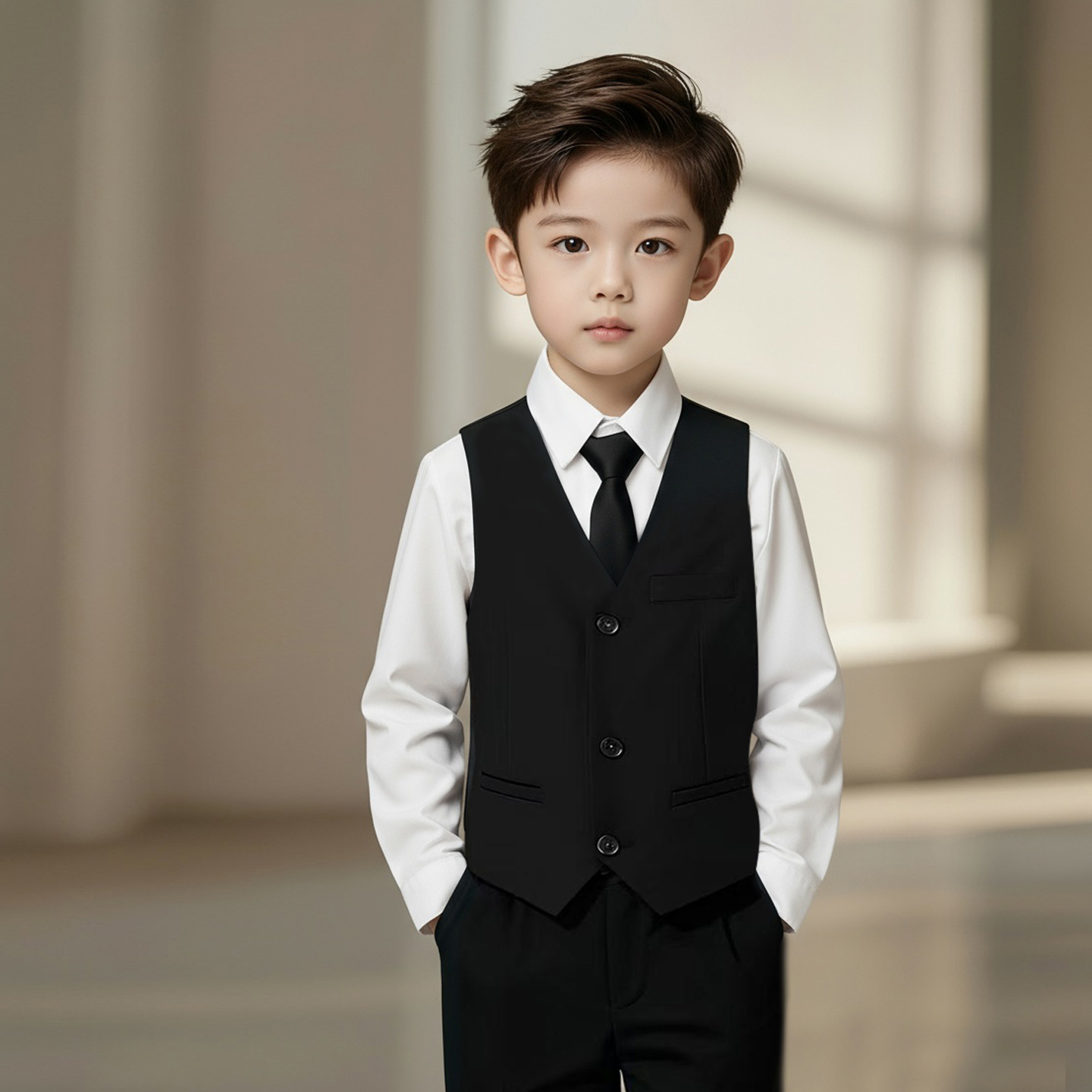 花童男童西装套装冬加绒婚礼男孩生日主持人礼服高端帅气儿童正装 - 图0