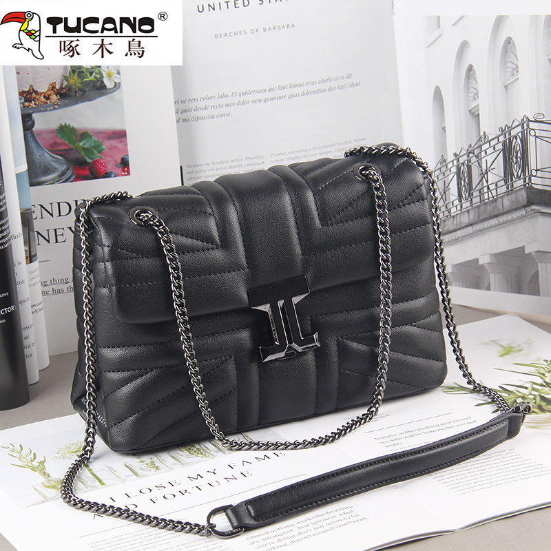 啄木鸟单肩斜挎百搭链条女士潮女包 啄木鸟飞进女士包袋