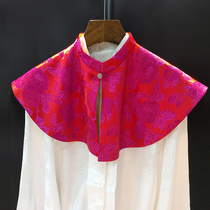 Retro jade buckle Chinese wind cape shoulder cloud shoulder design feeling small crowdsided wearing heavy-pound silk satin jacquard Chinese style jacket