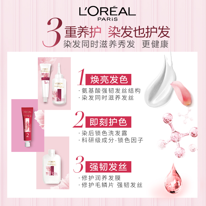欧莱雅美发官方旗舰店巴黎欧莱雅卓韵霜染发剂自己在家染发膏霜自然黑色遮白植物氨基酸1