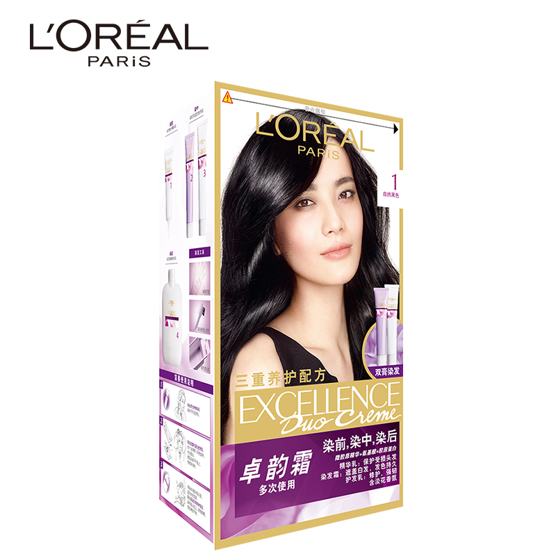 欧莱雅美发官方旗舰店欧莱雅卓韵霜双膏染发剂自然黑色棕色遮白发染发膏自己在家染头发3
