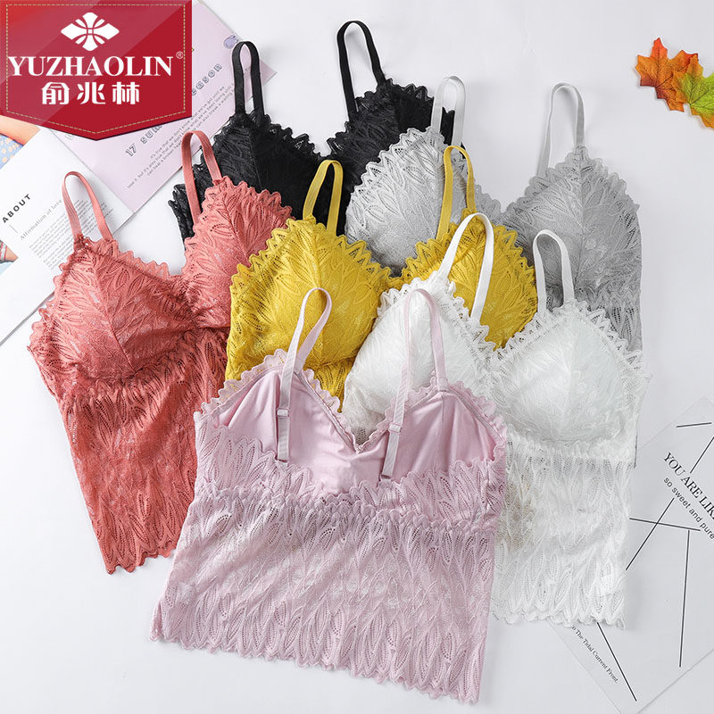 蕾丝抹胸裙带胸垫薄款性感深v 俞兆林紫藤抹胸