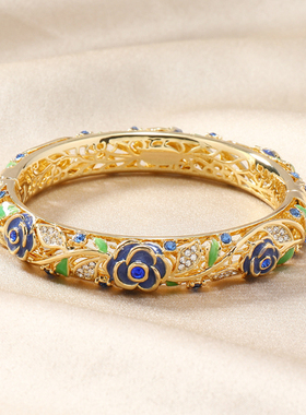 景泰蓝北京古风手镯合金首饰开口镂空镯子珐琅宫廷时尚复古礼物女