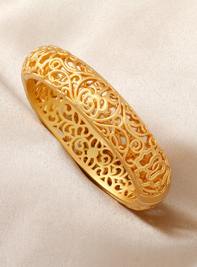 古法古风宫廷花丝镂空手镯女仿黄金复古吉祥如意云纹女款首饰礼物
