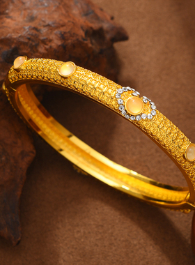 新中式沙金复古点钻细手镯国风开口手饰宝石镯子气质百搭首饰品女