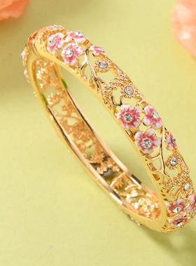 正宗北京景泰蓝手镯韩版镂空珐琅合金宽手镯女时尚复古镯子首饰品