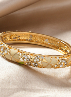 复古民族风北京景泰蓝宫廷风碎钻单层开口珐琅四叶草手镯精致礼物