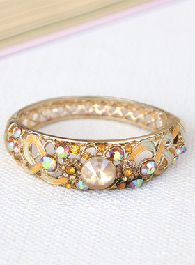 花卉镶水钻活扣彩绘景泰蓝手镯