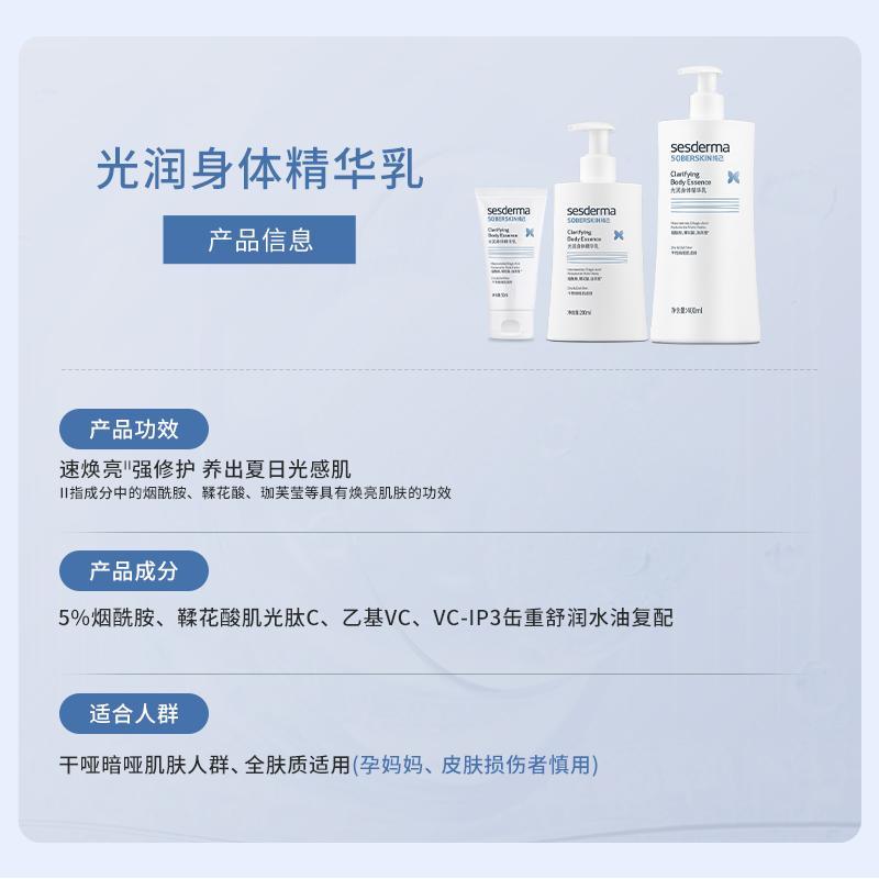 sesderma赛斯黛玛5%烟酰胺身体乳进阶款补水保湿焕亮润肤露400ml