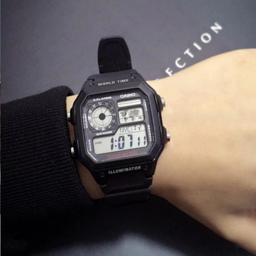 卡西欧 Casio 胡一天同款 学生复古银方块石英钢带AE-1200WHD-1 - 图0