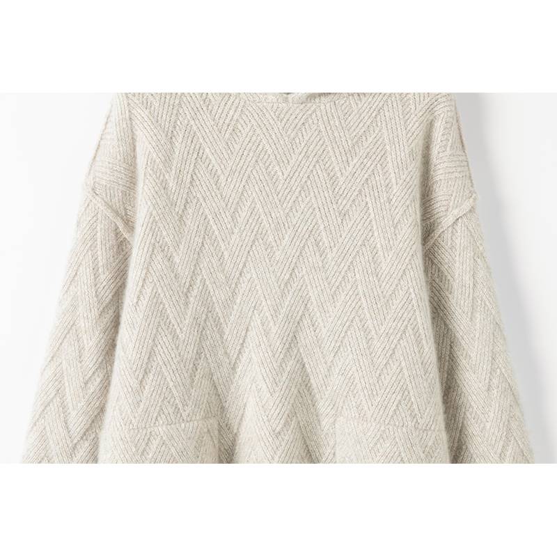 喜欢到无法描述~新款百分百纯山羊绒菱格针织连帽上衣女 - 图1