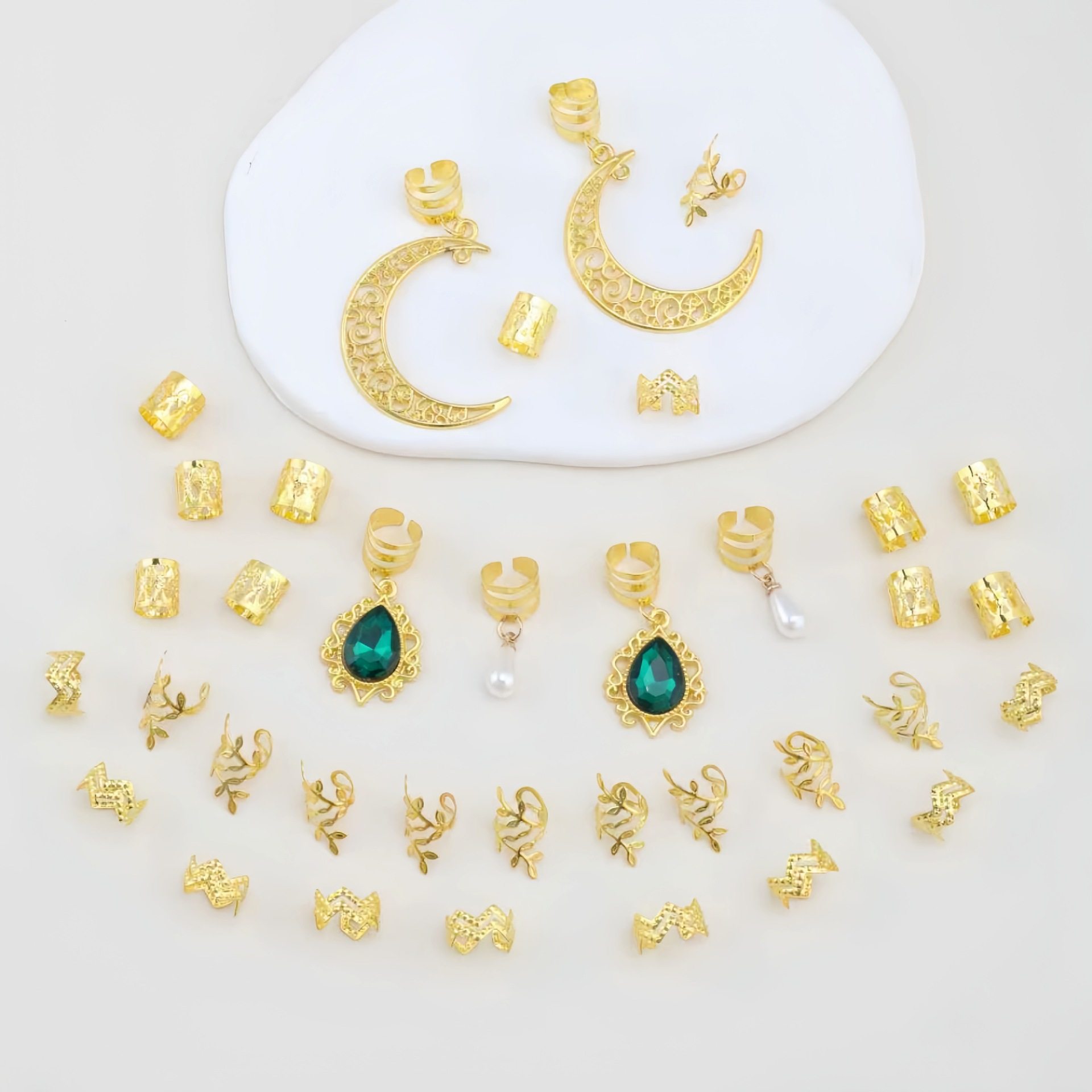 欧美个性假发挂件挂饰非洲脏辫发环月亮水滴吊坠时尚金属发夹套装,淘宝优惠券,粉丝福利购,淘宝优惠卷