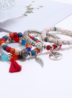 韩版多层复古松石手镯