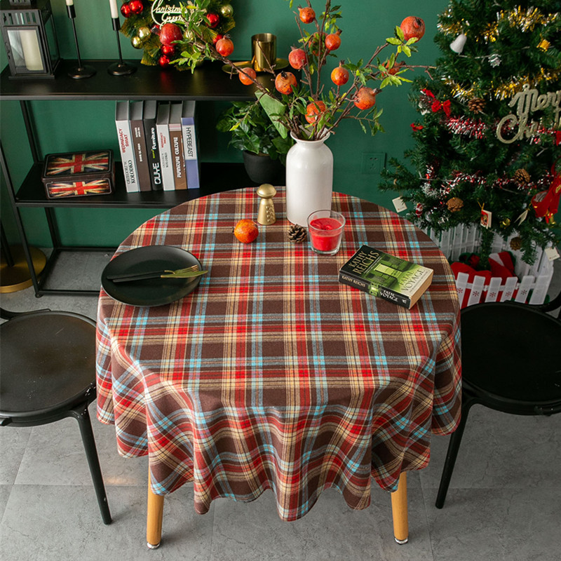英伦风绿格子桌布 拍照摄影圣诞节小圆桌布棉麻台布ins餐厅茶几 - 图2