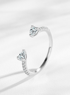 S925银满钻水滴形开口戒指女欧美轻奢ins小众设计气质百搭食指环