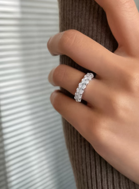 洛熙寺珠宝欧美新款S925银镶嵌4*6m椭圆排钻半钻戒指跨境速卖通款