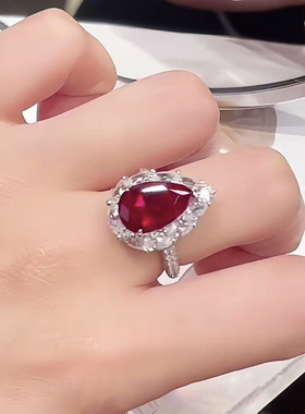 洛熙寺珠宝2025秋冬新款S925银仿真鸽血红8*12mm水滴红刚玉直播款