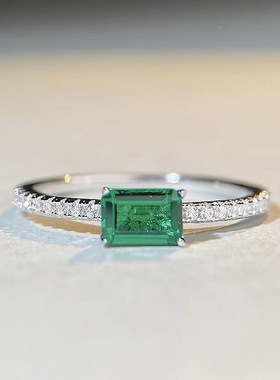 辉之翼珠宝 2023新款S925银4*6mm绿锆单钻简约百搭气质高级戒指女