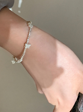 s925纯银蝴蝶碎银子手链女小众ins简约设计叠戴细闪高级感银手链