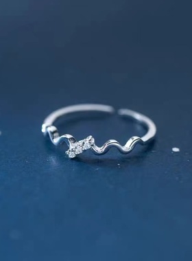 s925纯银微镶波浪戒指女气质时尚高级感小清新开口尾戒小众手饰品