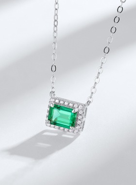 威尔盛珠宝培育祖母绿吊坠S925银锁骨项链项饰一件代发几何元素