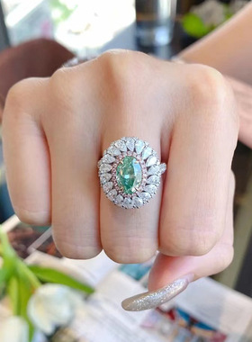 洛熙寺珠宝 2023新款7*9椭圆形鸽子蛋指环s925银轻奢高碳粉钻戒指